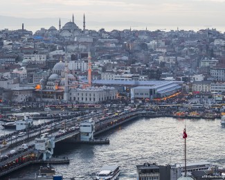 The Yeni Cami Mosque in Istanbul, as seen from the Galata Tower