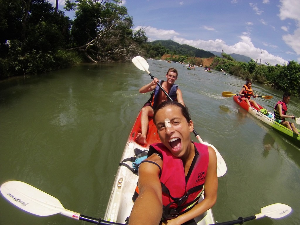 Jenn and Jack kayaking in Laos - Saturday Chat interview