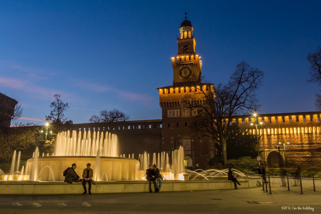 The beautiful Sforzesco Castle in Milan, at night