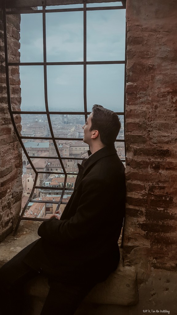 At the top of the Asinelli Tower in Bologna