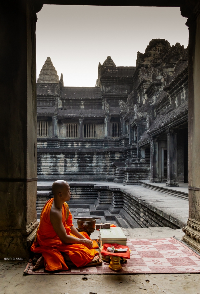 Buddhist monk at Angkor Wat temple, Cambodia
